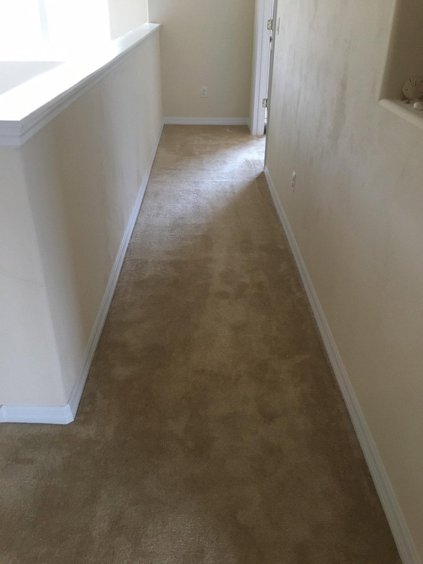 Smooth, taut hallway carpet after professional re-stretching