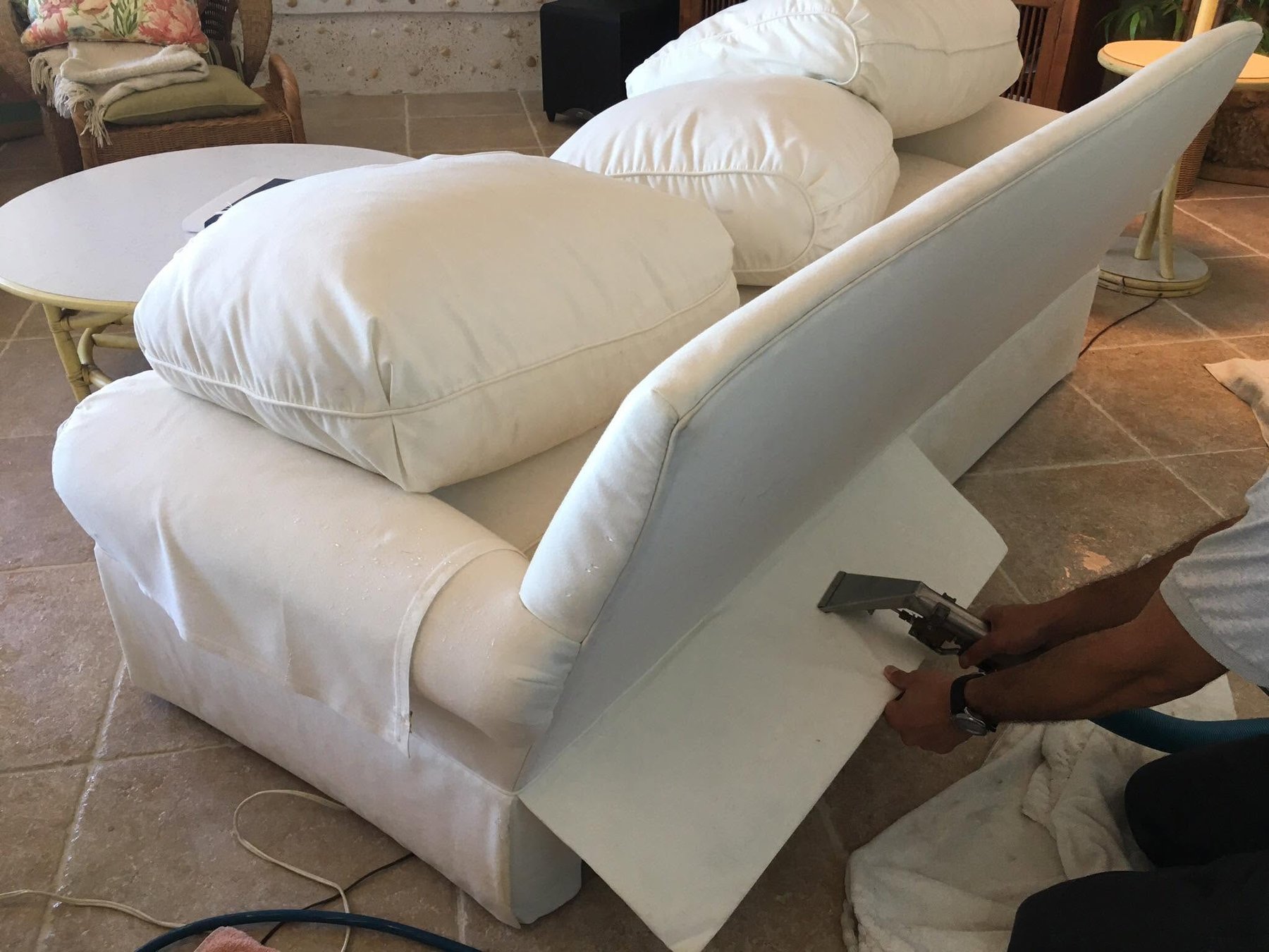 Reclining sofa upholstery cleaned and restored